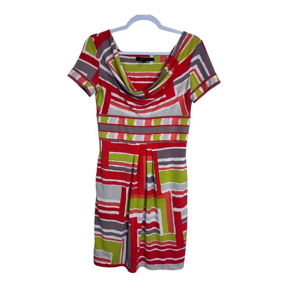 BCBGMaxAzria - Orange, Lime, gray Swoop neckline Dress - S - Picture 2 of 12